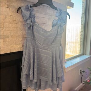 Elegant Blue Ruffled Romper Dress